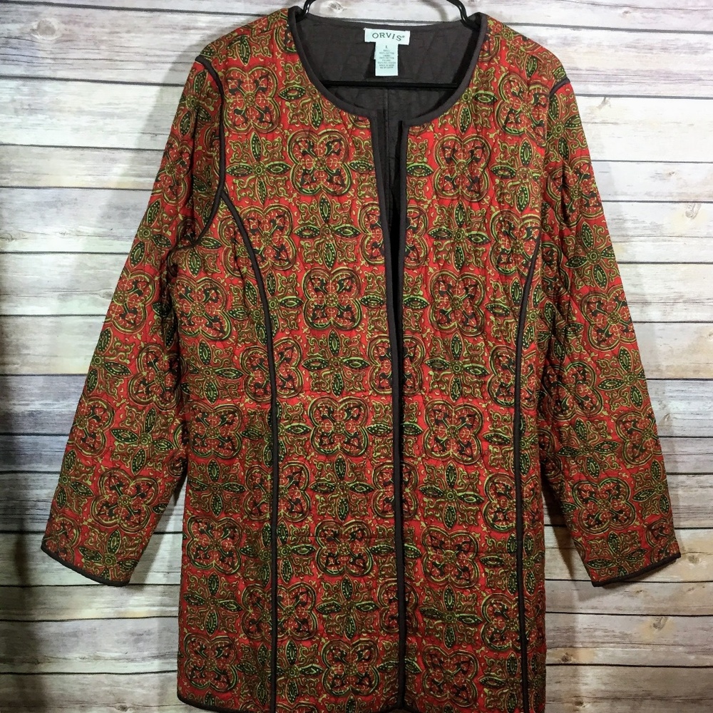 Orvis Quilted Blazer Jacket Orange Multicolor Sz L